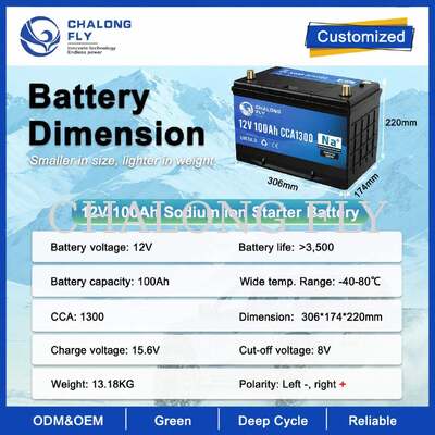 12V natrium-ion startbatterij 60Ah ¥ 100Ah met noodstartknop en drukverlagend klep